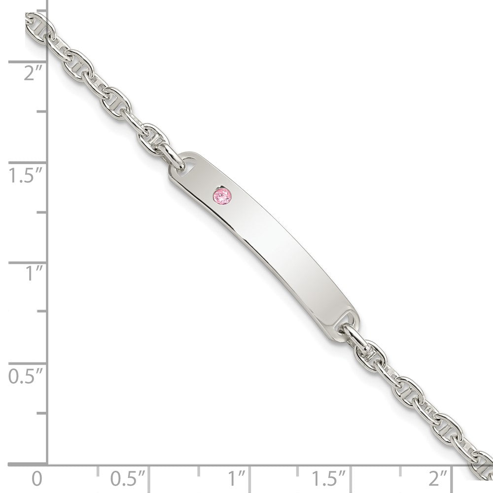 Sterling Silver Polished ID with Pink CZ Bracelet QID222-7.5