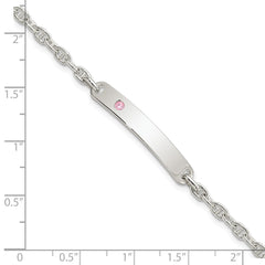 Sterling Silver Polished ID with Pink CZ Bracelet QID222-7.5