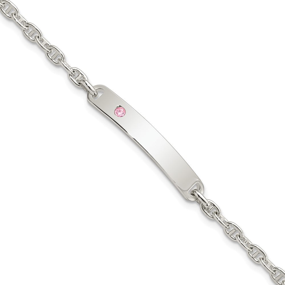 Sterling Silver Polished ID with Pink CZ Bracelet QID222-7.5