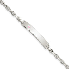 Sterling Silver Polished ID with Pink CZ Bracelet QID222-7.5