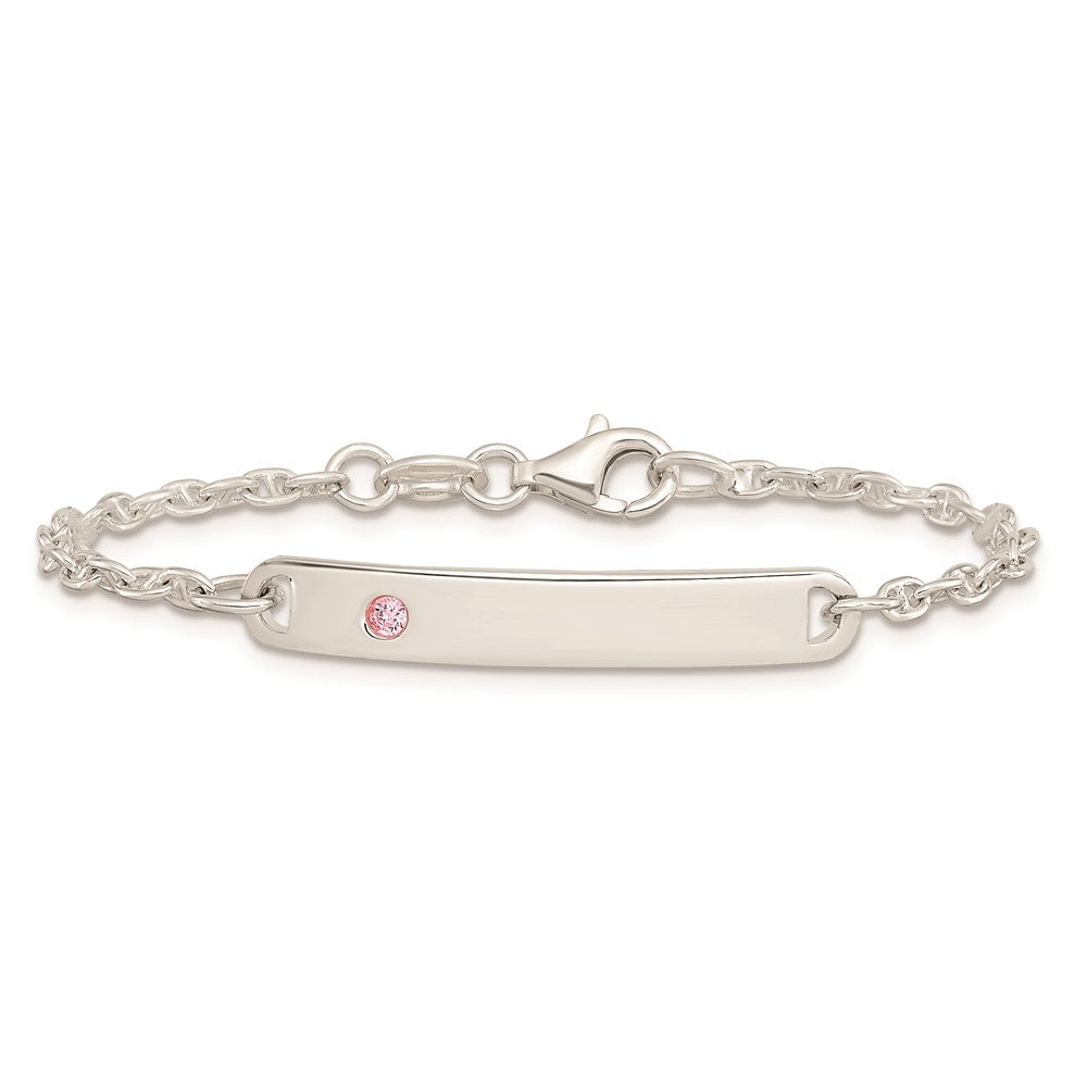 Sterling Silver Polished Childrens ID with Pink CZ Bracelet QID232-5.5