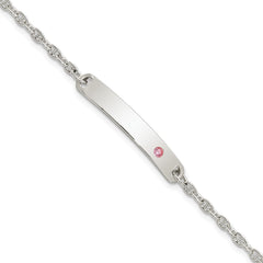 Sterling Silver Polished Childrens ID with Pink CZ Bracelet QID232-5.5