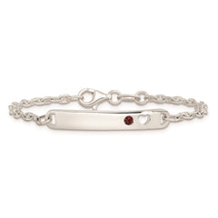 Sterling Silver Polished Childrens ID with Red CZ Heart Bracelet QID233-5.5