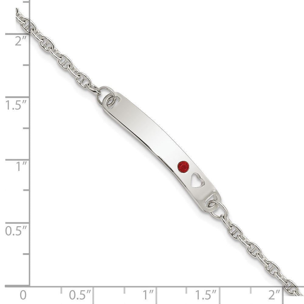 Sterling Silver Polished Childrens ID with Red CZ Heart Bracelet QID233-5.5