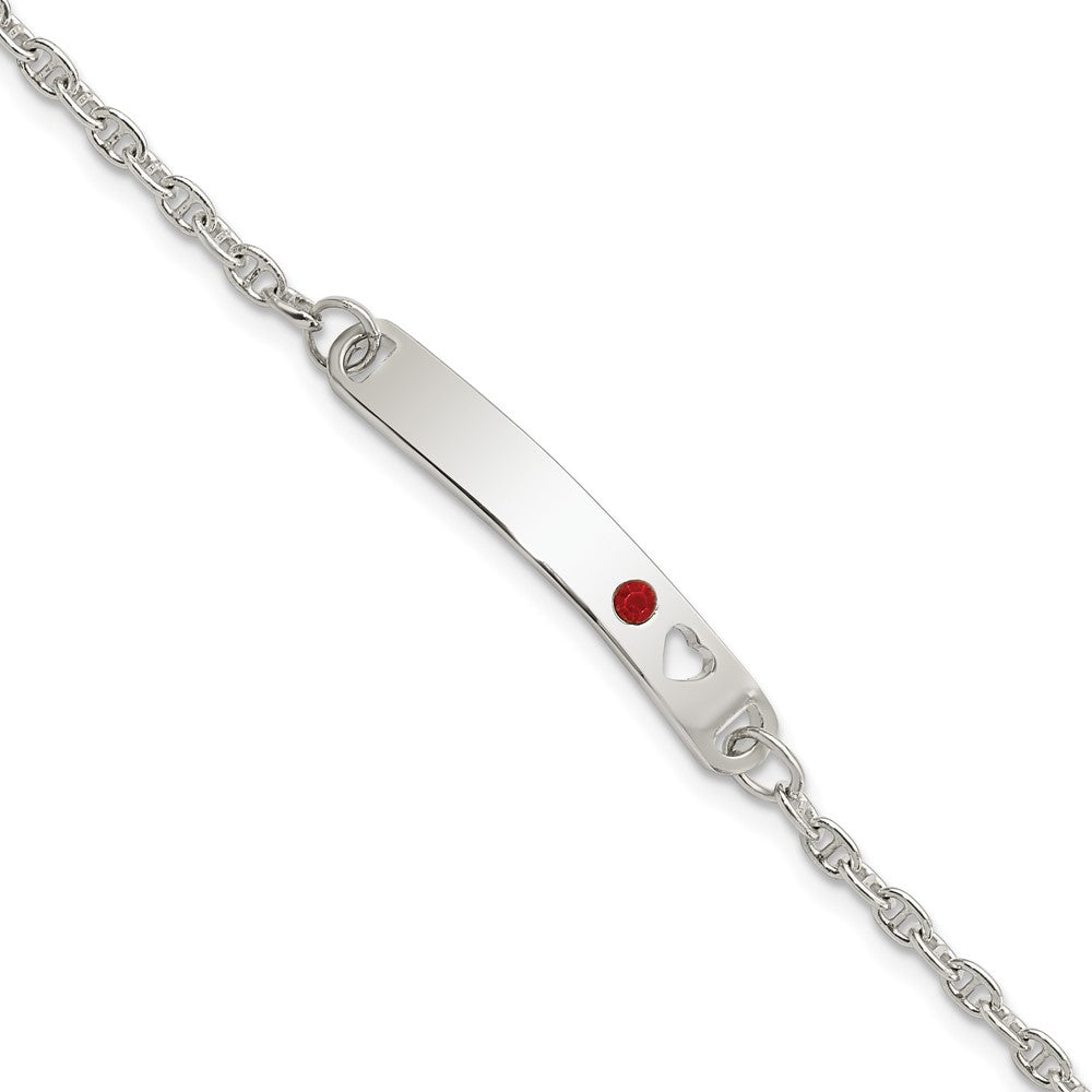 Sterling Silver Polished Childrens ID with Red CZ Heart Bracelet QID233-5.5