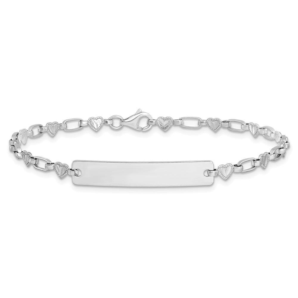 Sterling Silver Rhodium-plated 7.5 inch Hearts ID Bracelet QID246-7.5