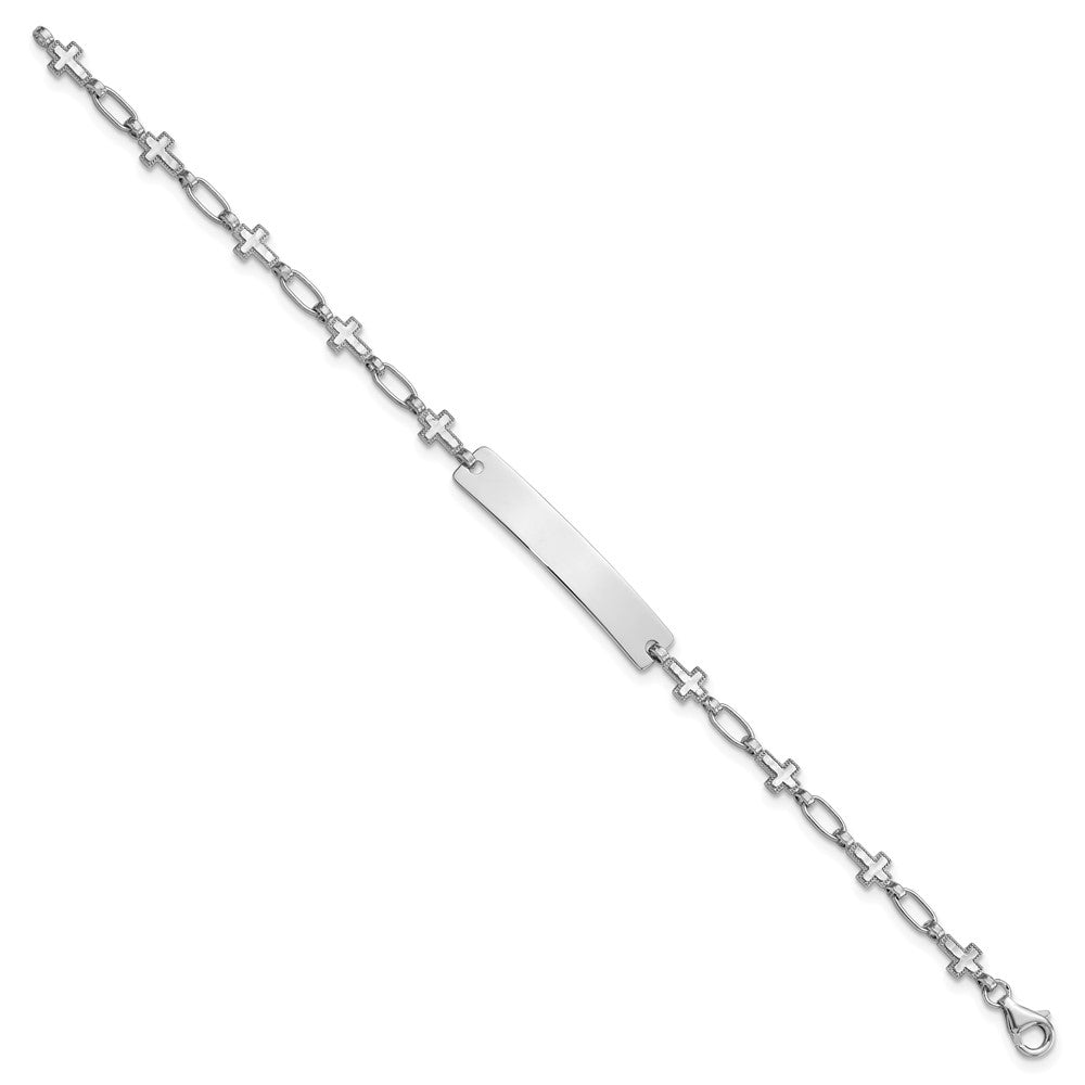 Sterling Silver Rhodium-plated 6.25 inch Cross Children's ID Bracelet QID247-6.25