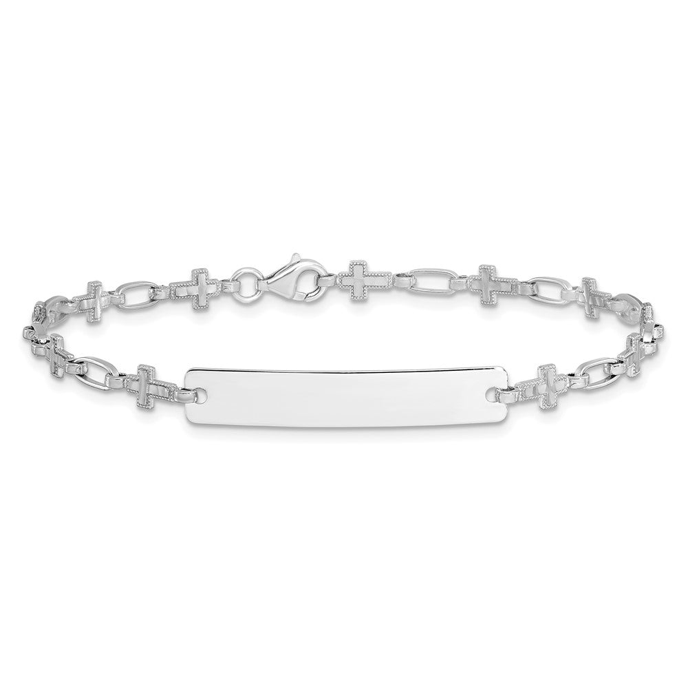 Sterling Silver Rhodium-plated 7.5 inch Cross ID Bracelet QID247-7.5