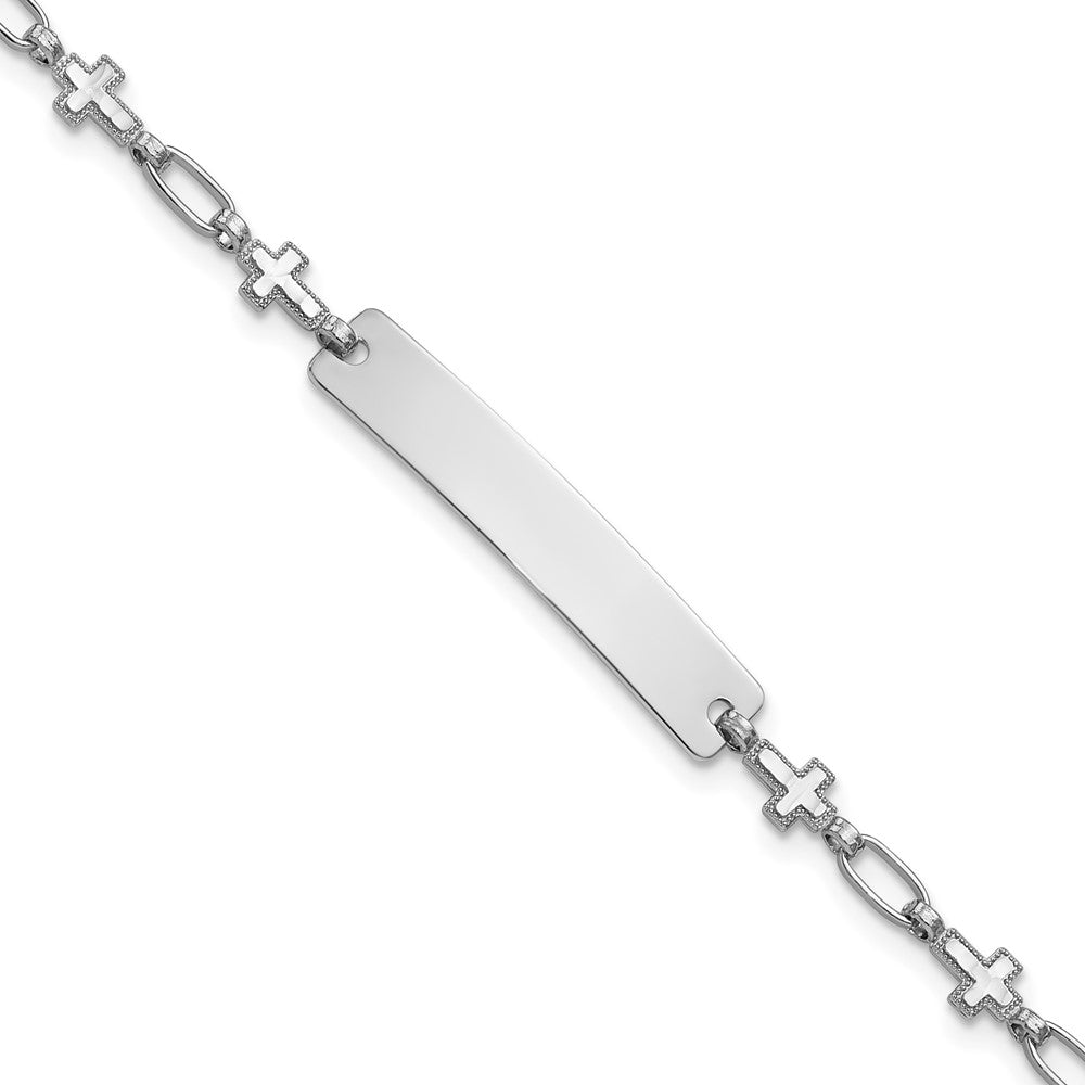 Sterling Silver Rhodium-plated 7.5 inch Cross ID Bracelet QID247-7.5