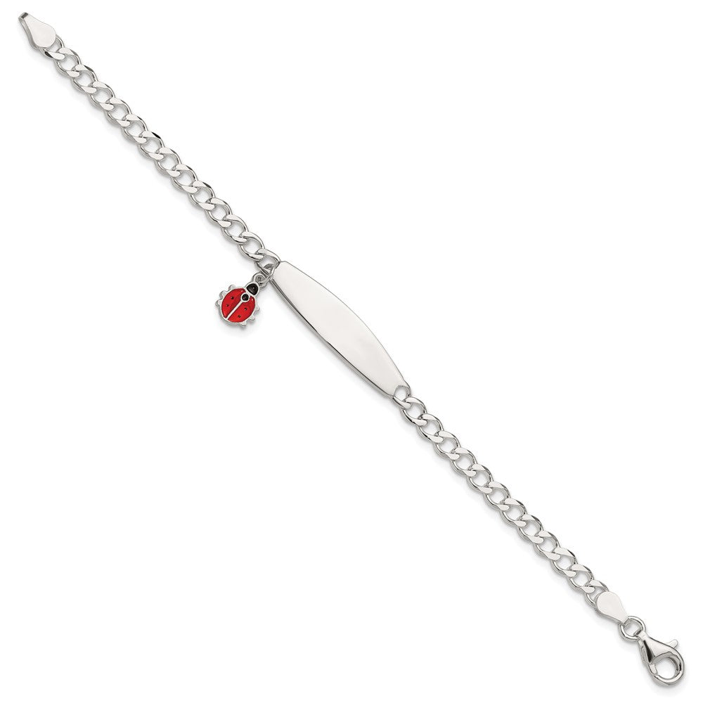 Sterling Silver  Polished and Enameled Ladybug Children's ID Bracelet QID252-6