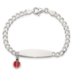 Sterling Silver  Polished and Enameled Ladybug Children's ID Bracelet QID252-6