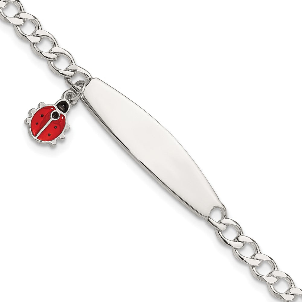 Sterling Silver  Polished and Enameled Ladybug Children's ID Bracelet QID252-6