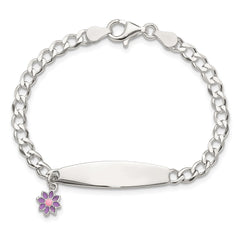 Sterling Silver Polished Enameled Flower Children's ID Bracelet QID253-6