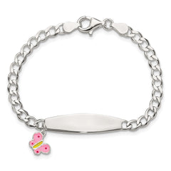 Sterling Silver Polished and Enameled Butterfly Children's ID Bracelet QID254-6