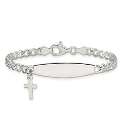 Sterling Silver Polished Cross Dangle ID Children's Bracelet QID255-6