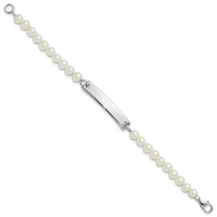 Sterling Silver Rh-plated Freshwater Cultured Pearl Children's ID Bracelet QID256-5.75