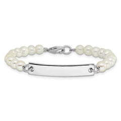 Sterling Silver Rh-plated Freshwater Cultured Pearl Children's ID Bracelet QID256-5.75