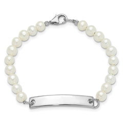 Sterling Silver Rh-plated Freshwater Cultured Pearl Children's ID Bracelet QID256-5.75
