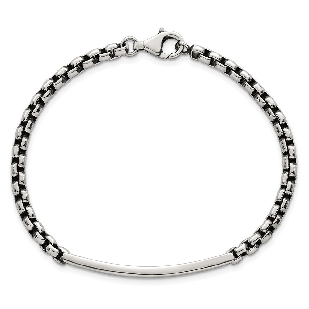 Sterling Silver Antiqued Round Box Chain 8 Inch ID Bar Mens Bracelet QID257-8