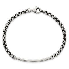 Sterling Silver Antiqued Round Box Chain 8 Inch ID Bar Mens Bracelet QID257-8