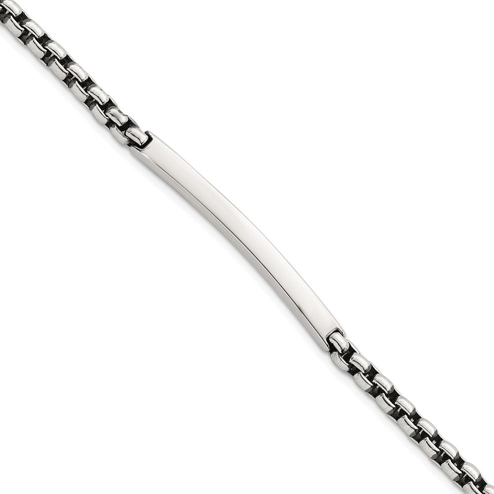 Sterling Silver Antiqued Round Box Chain 8 Inch ID Bar Mens Bracelet QID257-8