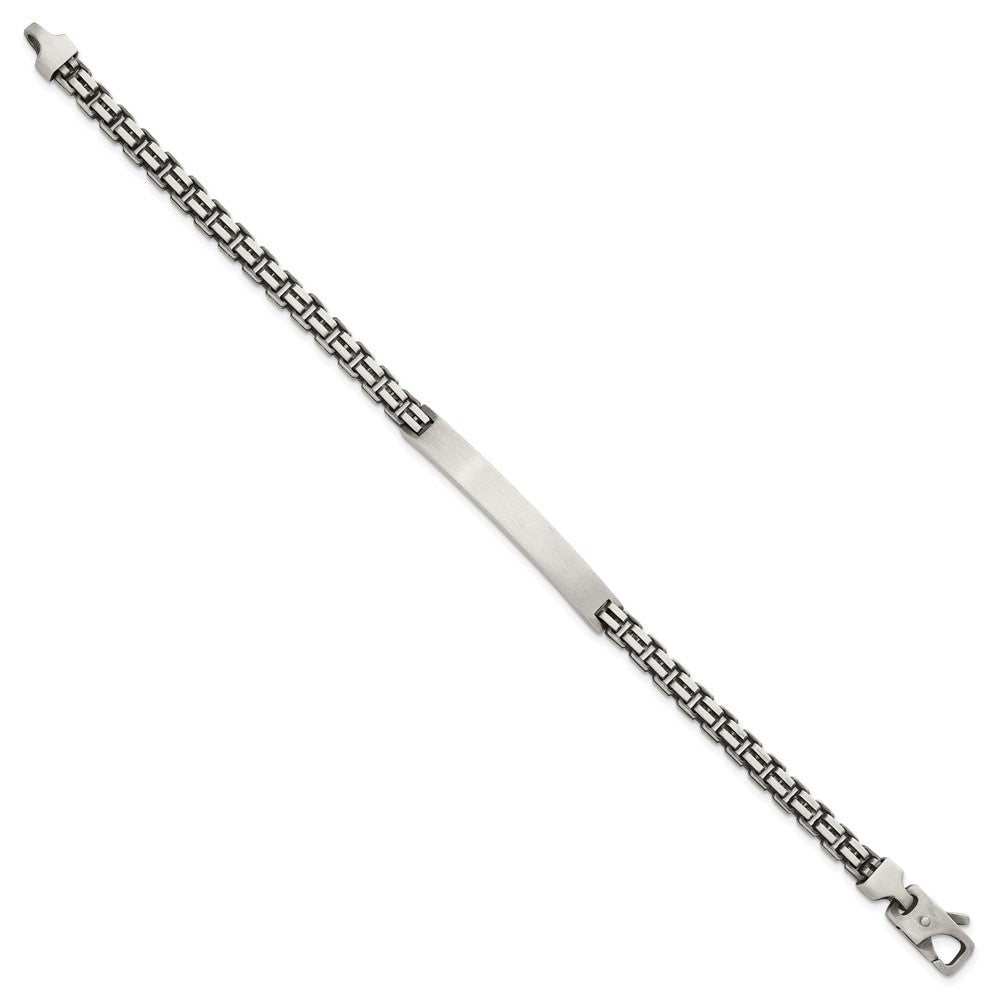 Sterling Silver Antiqued Brushed Fancy Box Link 6.00 x 48mm Rectangle Plate 8 inch ID Bracelet QID259-8