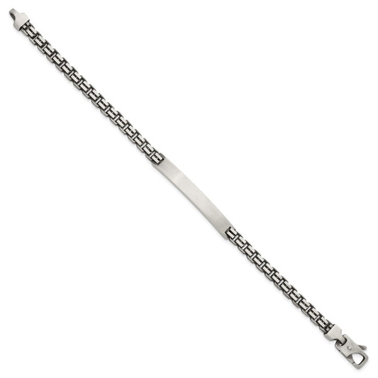 Sterling Silver Antiqued Brushed Fancy Box Link 6.00 x 48mm Rectangle Plate 8 inch ID Bracelet QID259-8