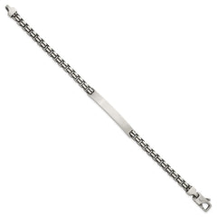 Sterling Silver Antiqued Brushed Fancy Box Link 6.00 x 48mm Rectangle Plate 8 inch ID Bracelet QID259-8