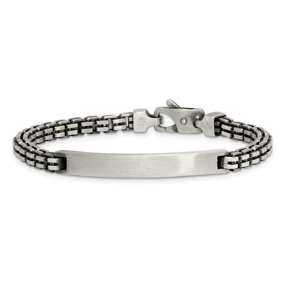 Sterling Silver Antiqued Brushed Fancy Box Link 6.00 x 48mm Rectangle Plate 8 inch ID Bracelet QID259-8