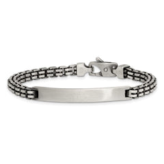 Sterling Silver Antiqued Brushed Fancy Box Link 6.00 x 48mm Rectangle Plate 8 inch ID Bracelet QID259-8