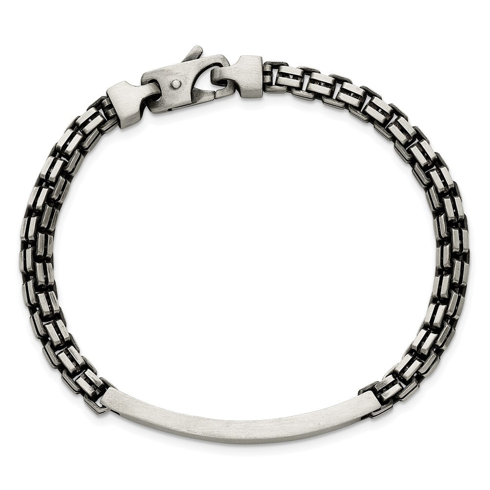 Sterling Silver Antiqued Brushed Fancy Box Link 6.00 x 48mm Rectangle Plate 8 inch ID Bracelet QID259-8