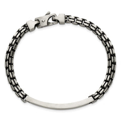 Sterling Silver Antiqued Brushed Fancy Box Link 6.00 x 48mm Rectangle Plate 8 inch ID Bracelet QID259-8