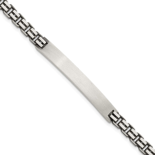 Sterling Silver Antiqued Brushed Fancy Box Link 6.00 x 48mm Rectangle Plate 8 inch ID Bracelet QID259-8