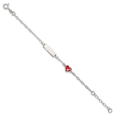 Sterling Silver Polished Red and White Enameled Heart 5 inch with 1 inch extension Childrens ID Bracelet QID268-5
