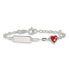 Sterling Silver Polished Red and White Enameled Heart 5 inch with 1 inch extension Childrens ID Bracelet QID268-5