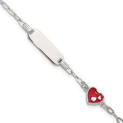 Sterling Silver Polished Red and White Enameled Heart 5 inch with 1 inch extension Childrens ID Bracelet QID268-5