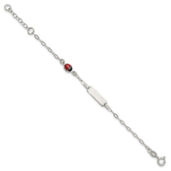 Sterling Silver Polished Red and Black Enameled Ladybug 6 inch with 1 inch extension Childrens ID Bracelet QID269-5