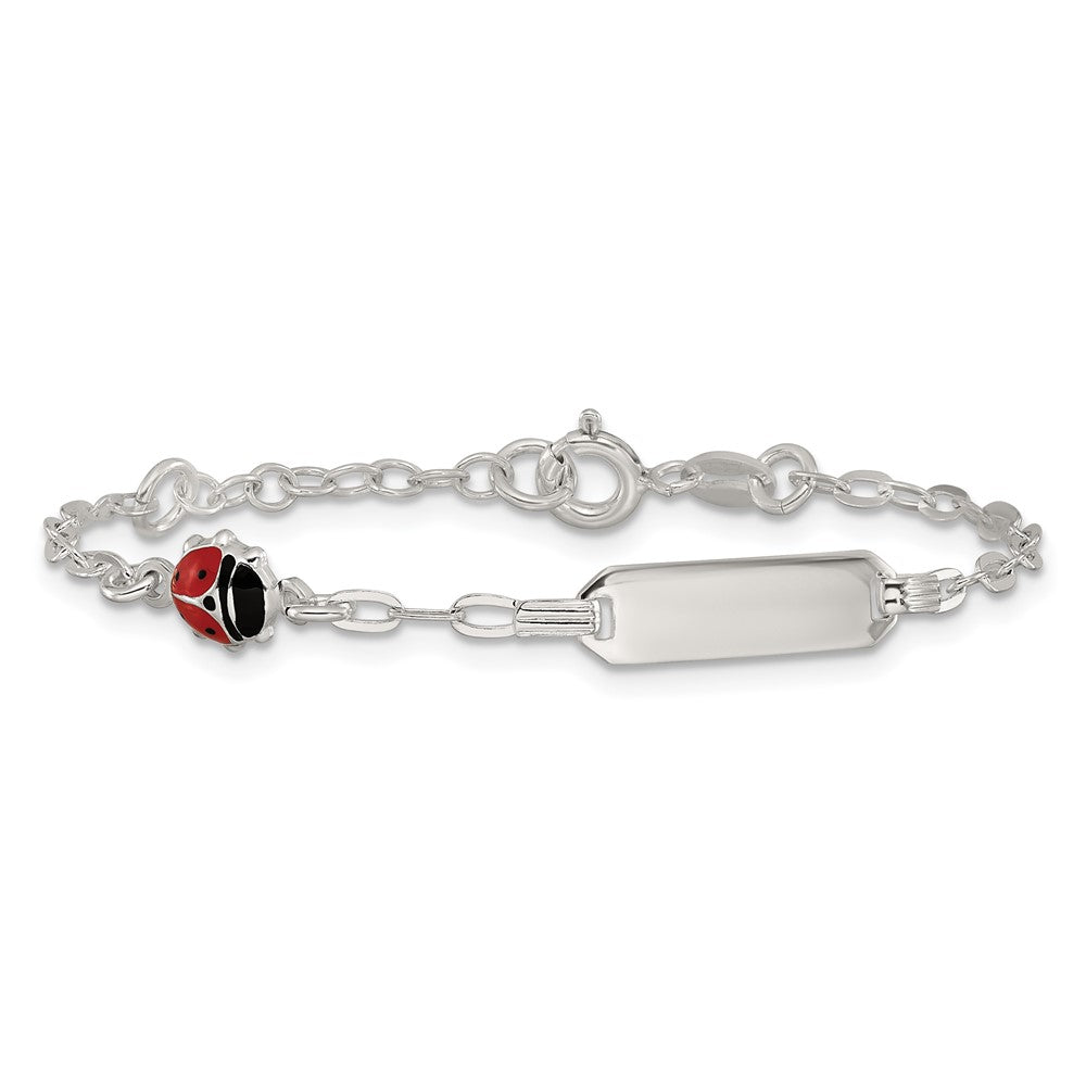 Sterling Silver Polished Red and Black Enameled Ladybug 6 inch with 1 inch extension Childrens ID Bracelet QID269-5