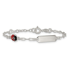 Sterling Silver Polished Red and Black Enameled Ladybug 6 inch with 1 inch extension Childrens ID Bracelet QID269-5