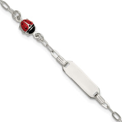 Sterling Silver Polished Red and Black Enameled Ladybug 6 inch with 1 inch extension Childrens ID Bracelet QID269-5