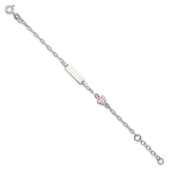 Sterling Silver Polished Pink and Purple Enameled Butterfly 5 inch with 1 inch extension Childrens ID Bracelet QID270-5