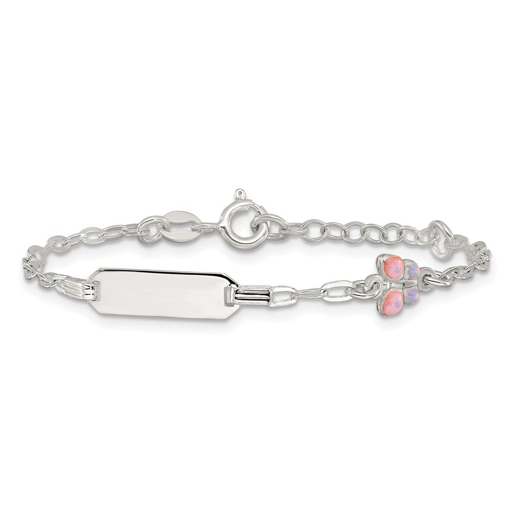 Sterling Silver Polished Pink and Purple Enameled Butterfly 5 inch with 1 inch extension Childrens ID Bracelet QID270-5