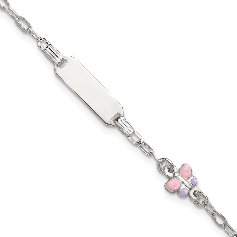 Sterling Silver Polished Pink and Purple Enameled Butterfly 5 inch with 1 inch extension Childrens ID Bracelet QID270-5