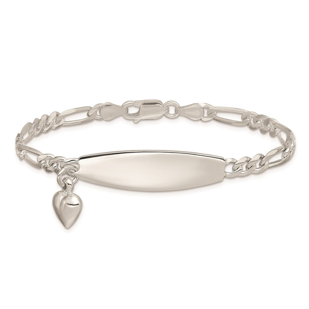 Sterling Silver ID with Heart Figaro Link 8in Bracelet QID4-7