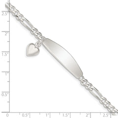 Sterling Silver ID with Heart Figaro Link Bracelet QID4-7