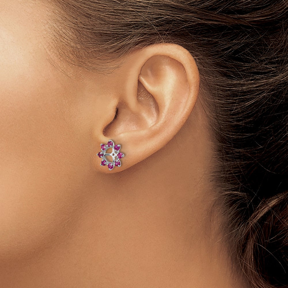 QJ116JUL Sterling Silver Rhodium Created Ruby Earring Jacket
