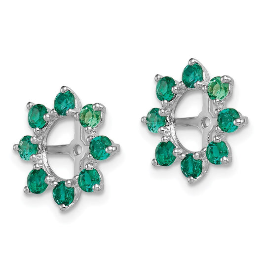 QJ116MAY Sterling Silver Rhodium Created Emerald Earring Jacket
