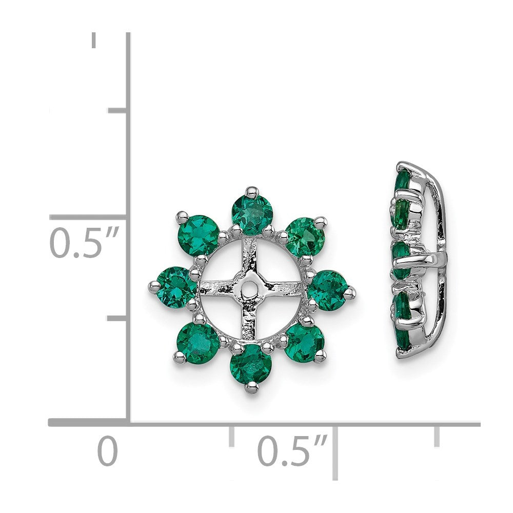 QJ116MAY Sterling Silver Rhodium Created Emerald Earring Jacket