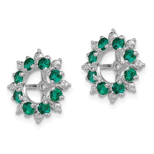 QJ119MAY Sterling Silver Rhodium Diam. & Created Emerald Earring Jacket