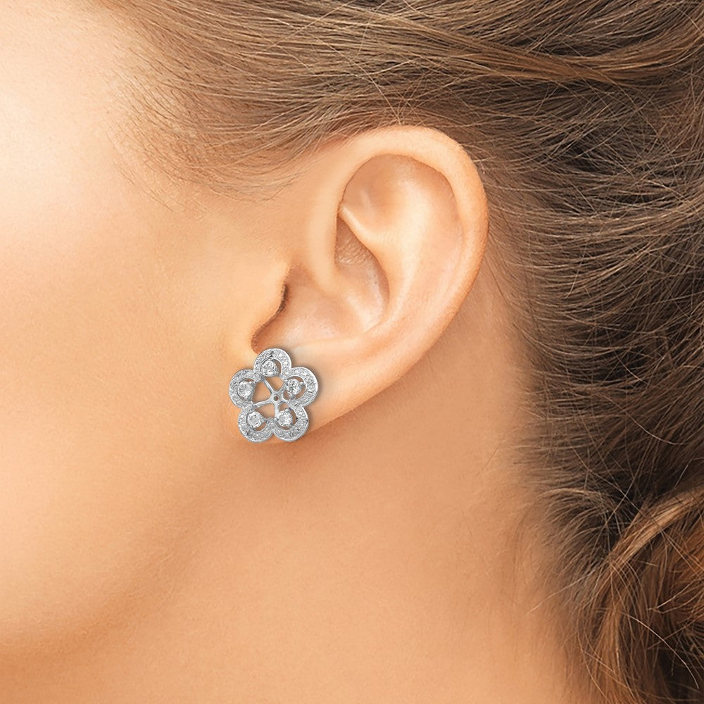 QJ140APR Sterling Silver Rhodium Diam. & White Topaz Earring Jacket